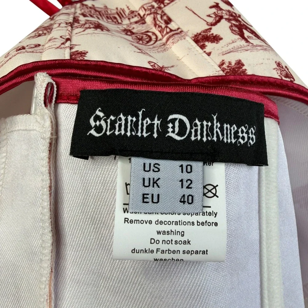 SCARLET DARKNESS Corset Belt Red Toile Lace Up Renaissance Women's Size 10 Ren